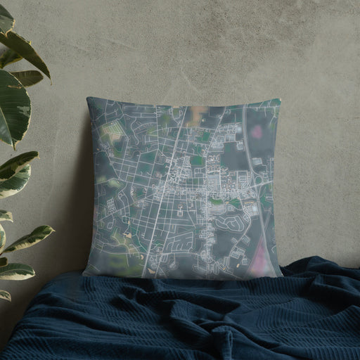 Custom Ashland Virginia Map Throw Pillow in Afternoon on Bedding Against Wall