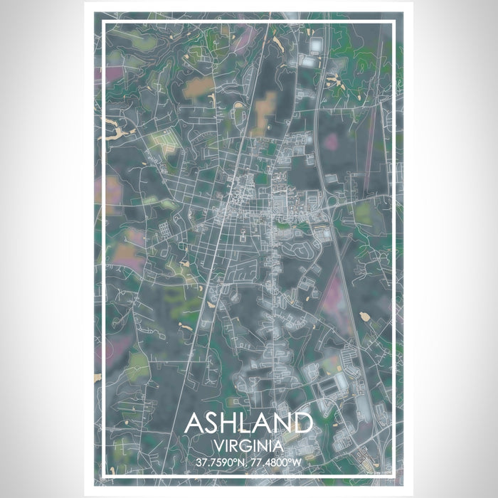 Ashland Virginia Map Print Portrait Orientation in Afternoon Style With Shaded Background