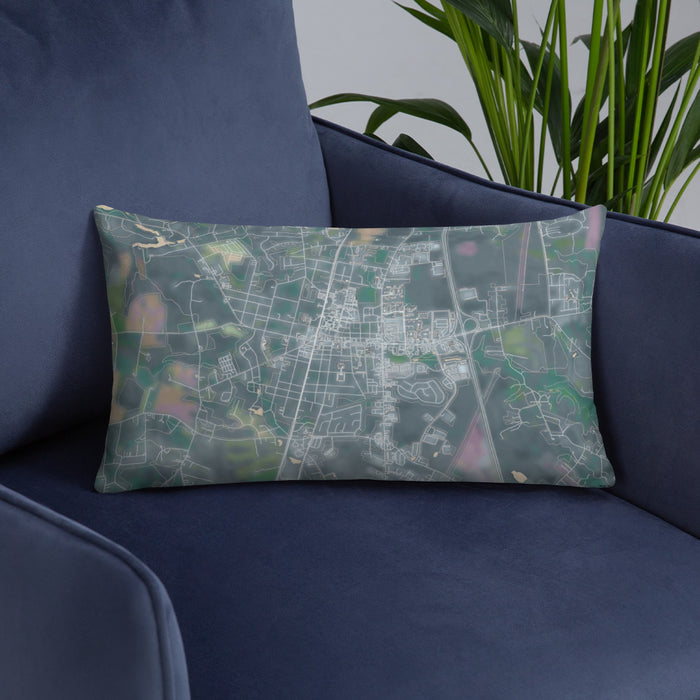 Custom Ashland Virginia Map Throw Pillow in Afternoon on Blue Colored Chair