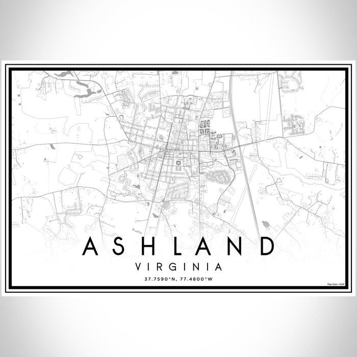Ashland Virginia Map Print Landscape Orientation in Classic Style With Shaded Background