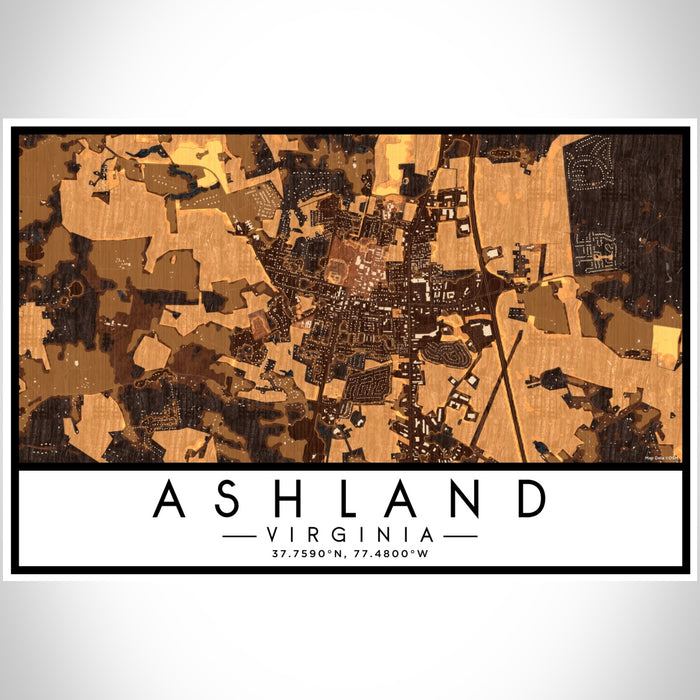Ashland Virginia Map Print Landscape Orientation in Ember Style With Shaded Background