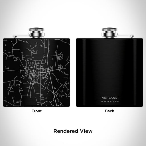 Rendered View of Ashland Virginia Map Engraving on 6oz Stainless Steel Flask in Black