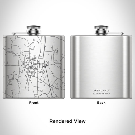Rendered View of Ashland Virginia Map Engraving on 6oz Stainless Steel Flask