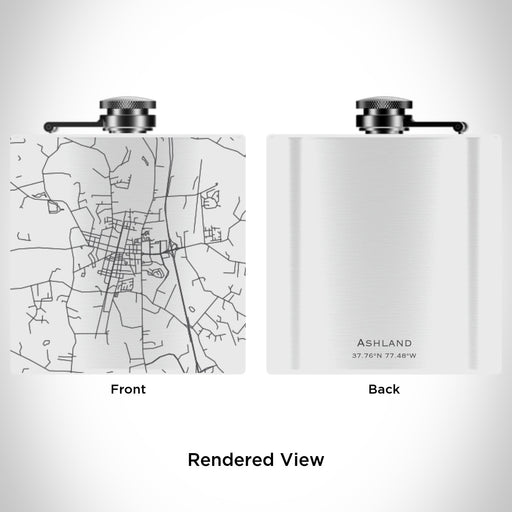 Rendered View of Ashland Virginia Map Engraving on 6oz Stainless Steel Flask in White