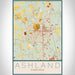 Ashland Virginia Map Print Portrait Orientation in Woodblock Style With Shaded Background