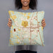 Person holding 18x18 Custom Ashland Virginia Map Throw Pillow in Woodblock