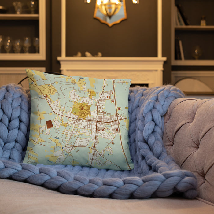 Custom Ashland Virginia Map Throw Pillow in Woodblock on Cream Colored Couch