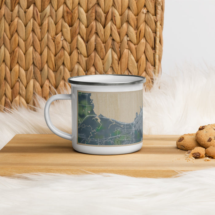 Left View Custom Ashland Wisconsin Map Enamel Mug in Afternoon on Table Top