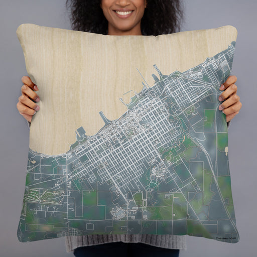 Person holding 22x22 Custom Ashland Wisconsin Map Throw Pillow in Afternoon