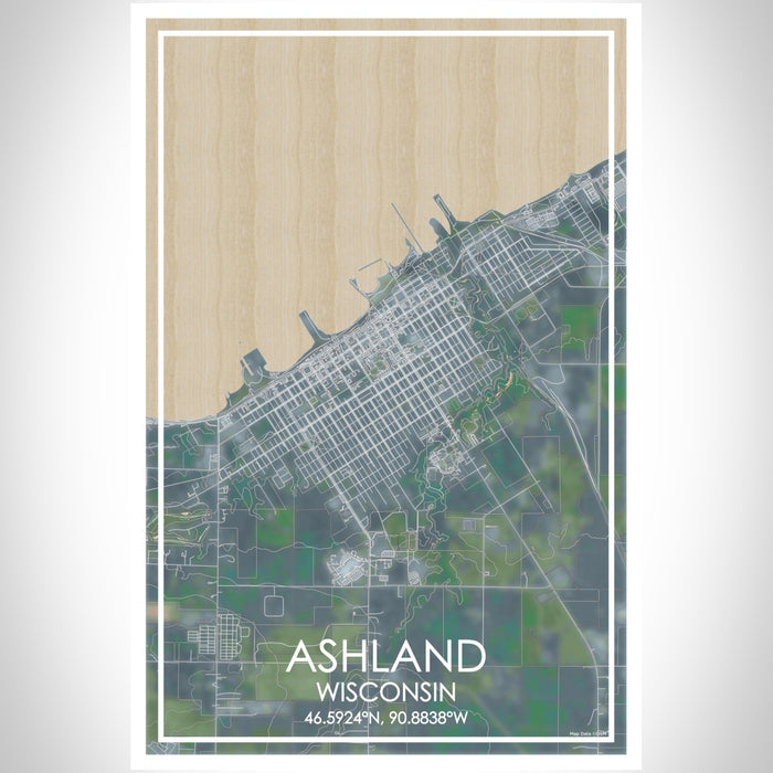 Ashland Wisconsin Map Print Portrait Orientation in Afternoon Style With Shaded Background
