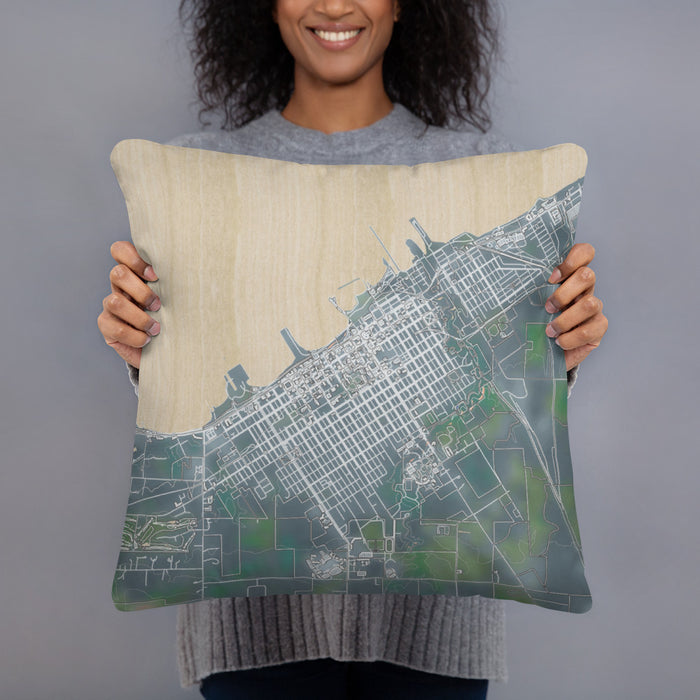 Person holding 18x18 Custom Ashland Wisconsin Map Throw Pillow in Afternoon