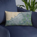 Custom Ashland Wisconsin Map Throw Pillow in Afternoon on Blue Colored Chair
