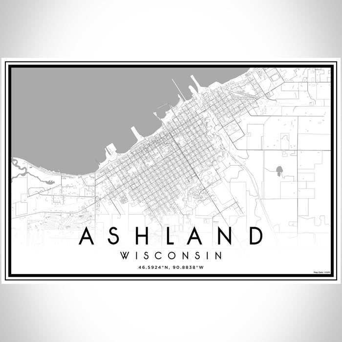 Ashland Wisconsin Map Print Landscape Orientation in Classic Style With Shaded Background