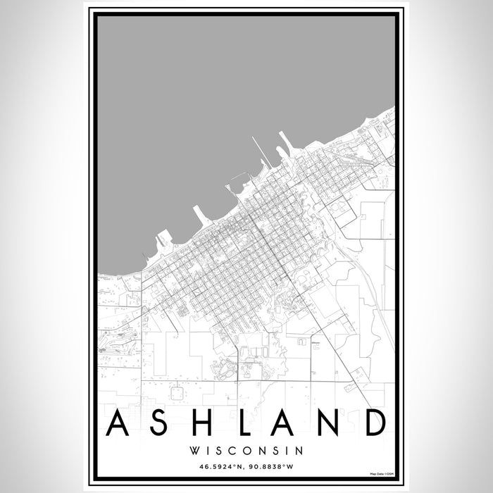 Ashland Wisconsin Map Print Portrait Orientation in Classic Style With Shaded Background