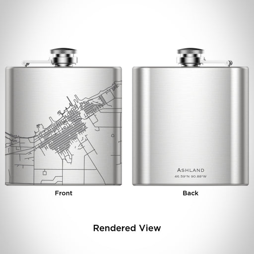 Rendered View of Ashland Wisconsin Map Engraving on 6oz Stainless Steel Flask