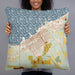 Person holding 22x22 Custom Ashland Wisconsin Map Throw Pillow in Woodblock