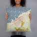 Person holding 18x18 Custom Ashland Wisconsin Map Throw Pillow in Woodblock