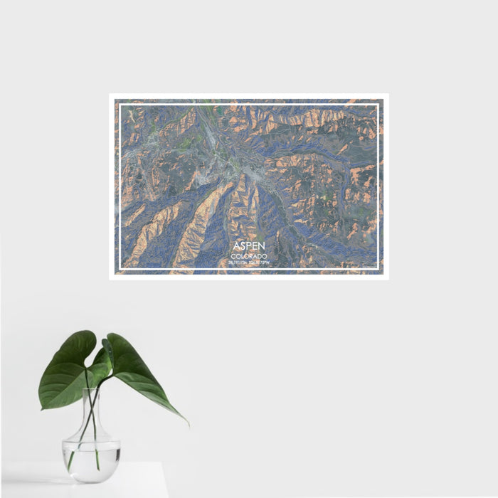 16x24 Aspen Colorado Map Print Landscape Orientation in Afternoon Style With Tropical Plant Leaves in Water