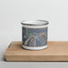 Front View Custom Aspen Colorado Map Enamel Mug in Afternoon on Cutting Board
