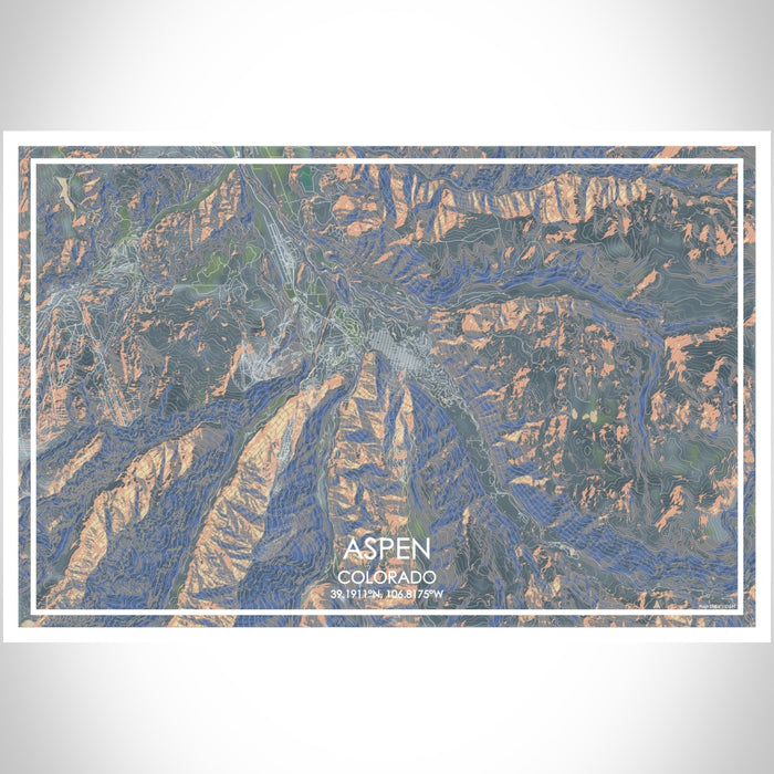 Aspen Colorado Map Print Landscape Orientation in Afternoon Style With Shaded Background