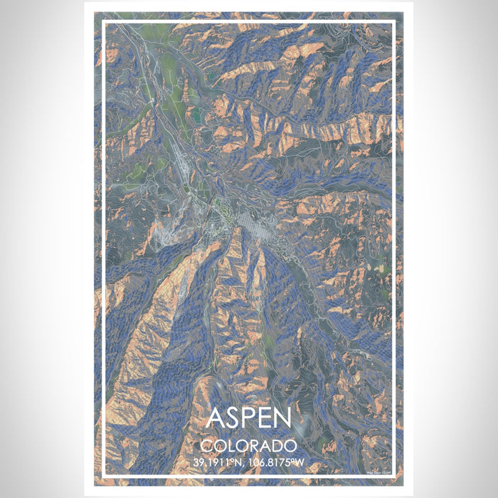 Aspen Colorado Map Print Portrait Orientation in Afternoon Style With Shaded Background