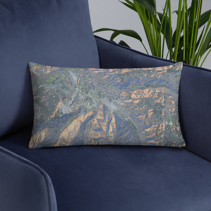 Custom Aspen Colorado Map Throw Pillow in Afternoon on Blue Colored Chair