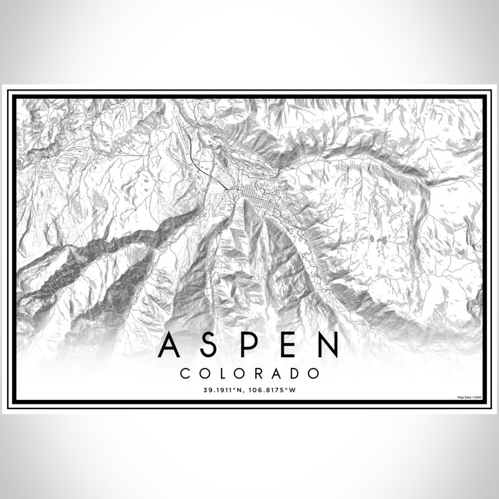 Aspen Colorado Map Print Landscape Orientation in Classic Style With Shaded Background