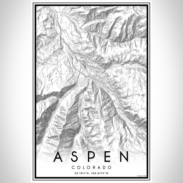 Aspen Colorado Map Print Portrait Orientation in Classic Style With Shaded Background