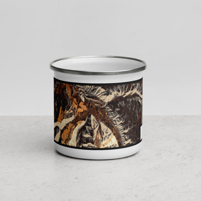Front View Custom Aspen Colorado Map Enamel Mug in Ember