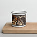 Front View Custom Aspen Colorado Map Enamel Mug in Ember on Cutting Board