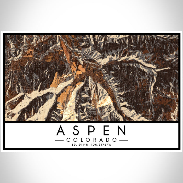Aspen Colorado Map Print Landscape Orientation in Ember Style With Shaded Background