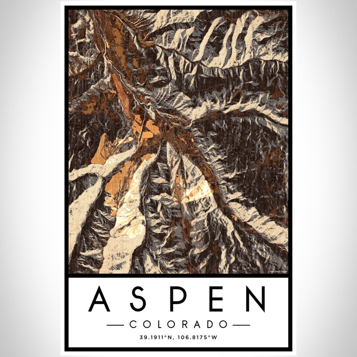 Aspen Colorado Map Print Portrait Orientation in Ember Style With Shaded Background