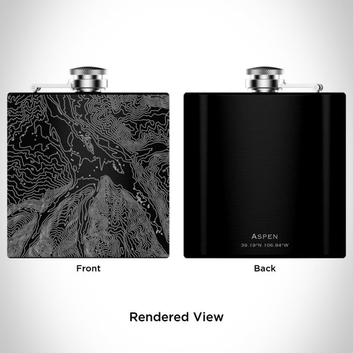 Rendered View of Aspen Colorado Map Engraving on 6oz Stainless Steel Flask in Black