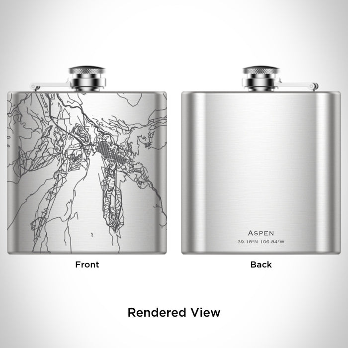Rendered View of Aspen Colorado Map Engraving on 6oz Stainless Steel Flask