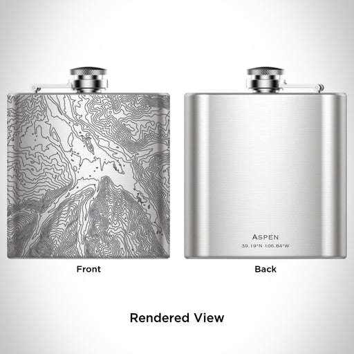 Rendered View of Aspen Colorado Map Engraving on 6oz Stainless Steel Flask