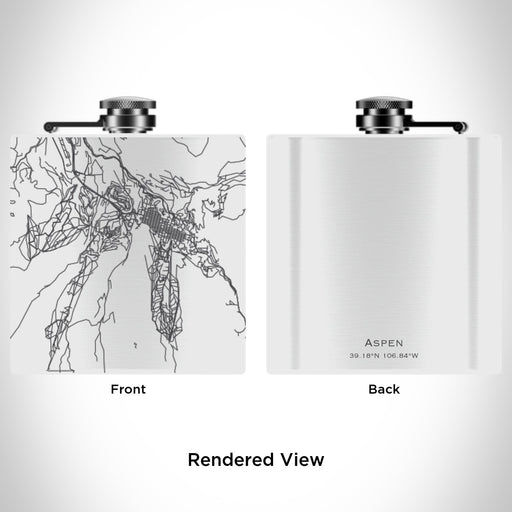 Rendered View of Aspen Colorado Map Engraving on 6oz Stainless Steel Flask in White