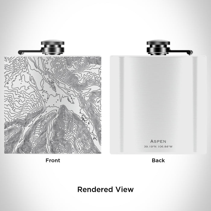 Rendered View of Aspen Colorado Map Engraving on 6oz Stainless Steel Flask in White