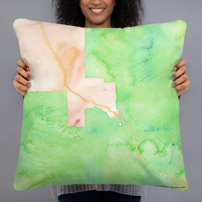 Person holding 22x22 Custom Aspen Colorado Map Throw Pillow in Watercolor