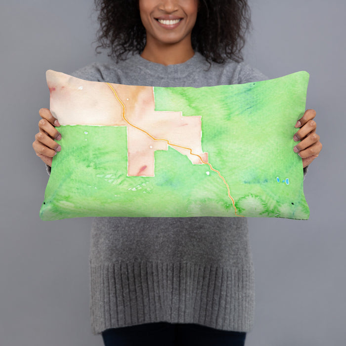 Person holding 20x12 Custom Aspen Colorado Map Throw Pillow in Watercolor