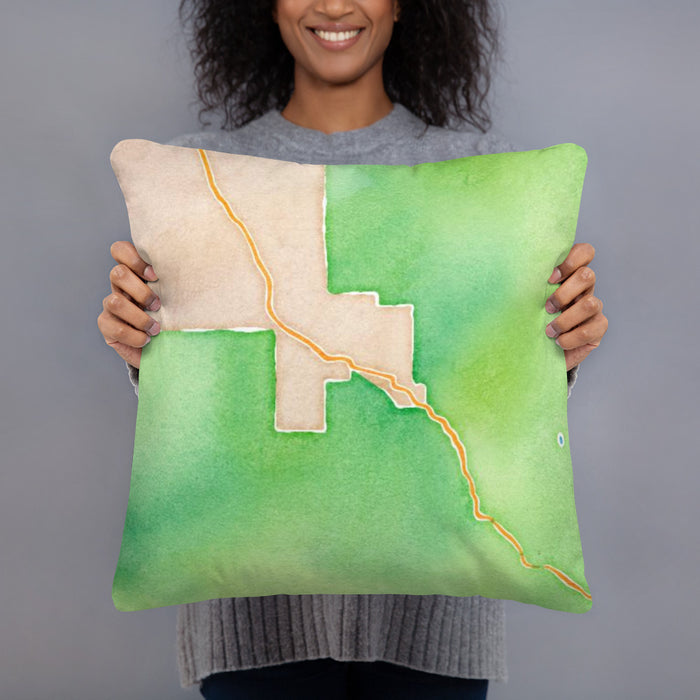 Person holding 18x18 Custom Aspen Colorado Map Throw Pillow in Watercolor