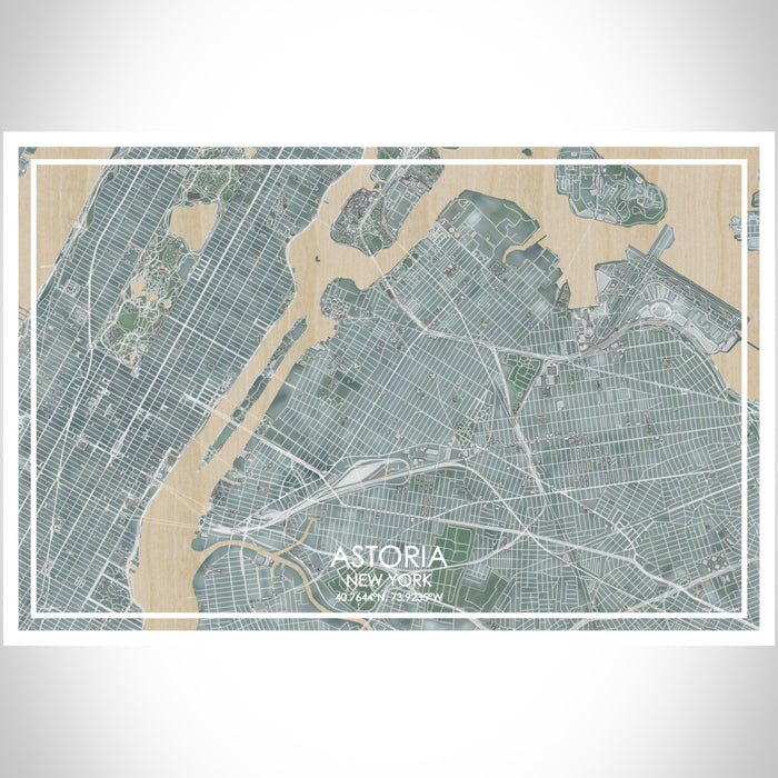 Astoria New York Map Print Landscape Orientation in Afternoon Style With Shaded Background