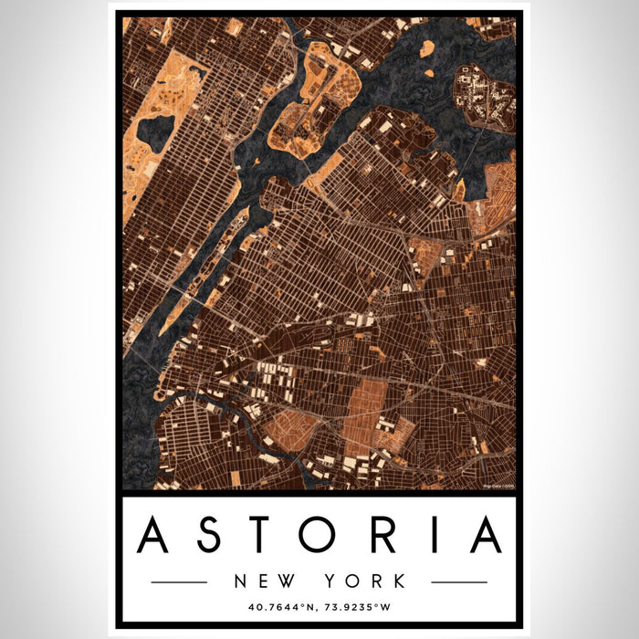Astoria New York Map Print Portrait Orientation in Ember Style With Shaded Background