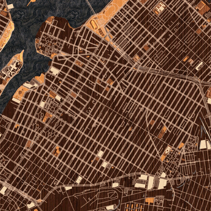 Astoria New York Map Print in Ember Style Zoomed In Close Up Showing Details