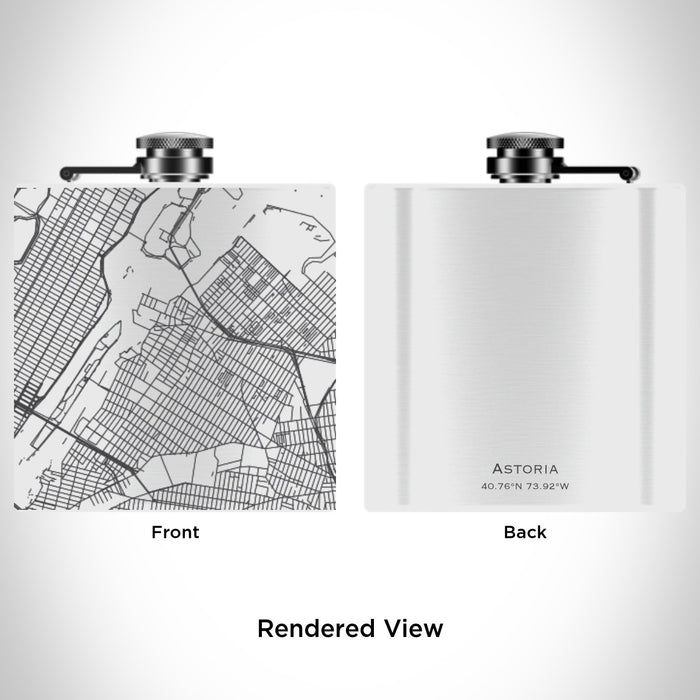 Rendered View of Astoria New York Map Engraving on 6oz Stainless Steel Flask in White