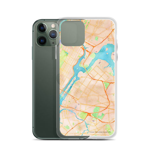 Custom Astoria New York Map Phone Case in Watercolor on Table with Laptop and Plant