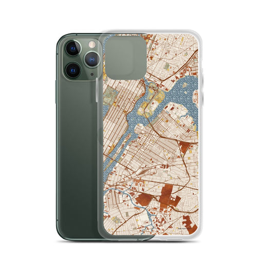 Custom Astoria New York Map Phone Case in Woodblock on Table with Laptop and Plant