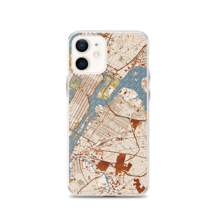 Custom Astoria New York Map iPhone 12 Phone Case in Woodblock
