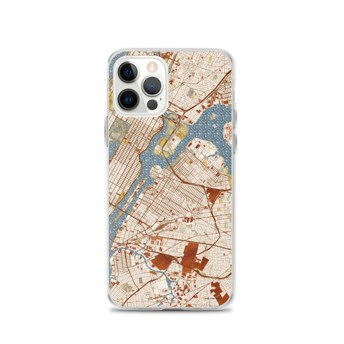 Custom Astoria New York Map iPhone 12 Pro Phone Case in Woodblock