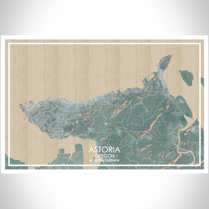 Astoria Oregon Map Print Landscape Orientation in Afternoon Style With Shaded Background