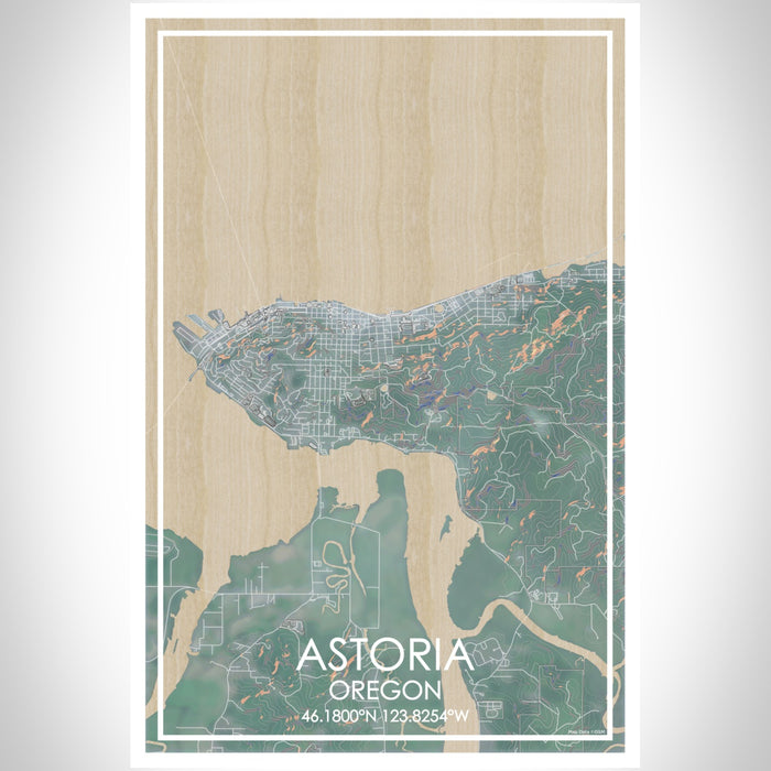 Astoria Oregon Map Print Portrait Orientation in Afternoon Style With Shaded Background